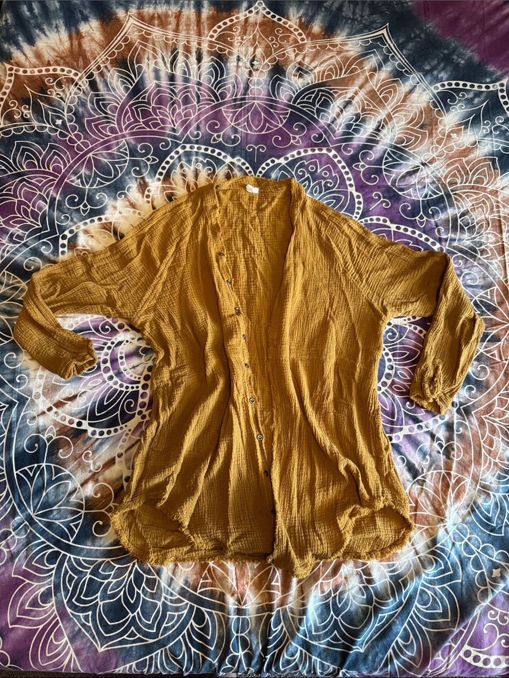 Mustard Button-Down Women's Gauze Shirt with pockets